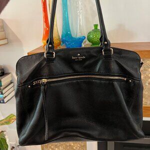 kate spade Black Pebbled Leather Shoulder Tote with Gold Hardware